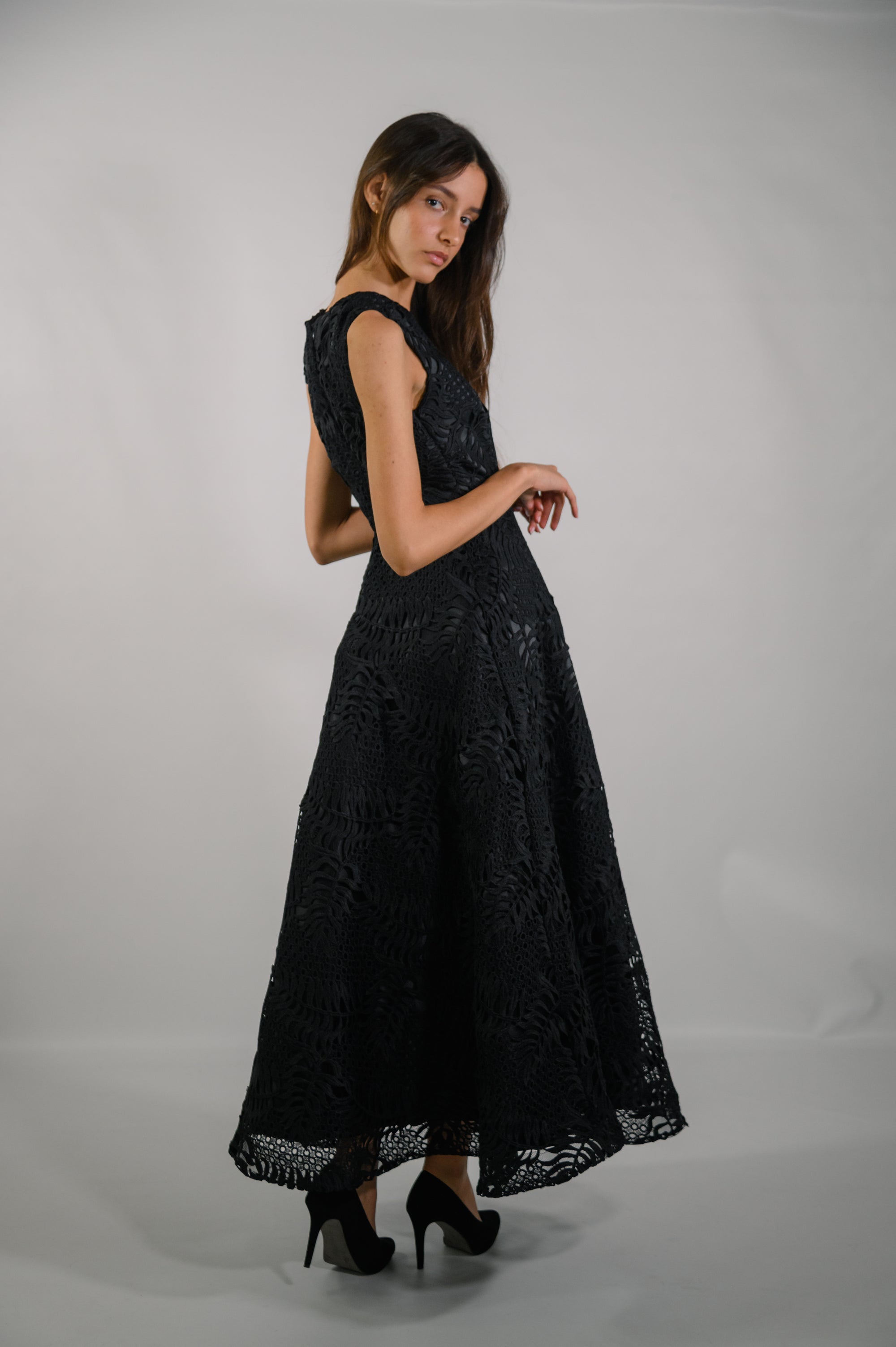 A-Line Black Guipure Lace Dress