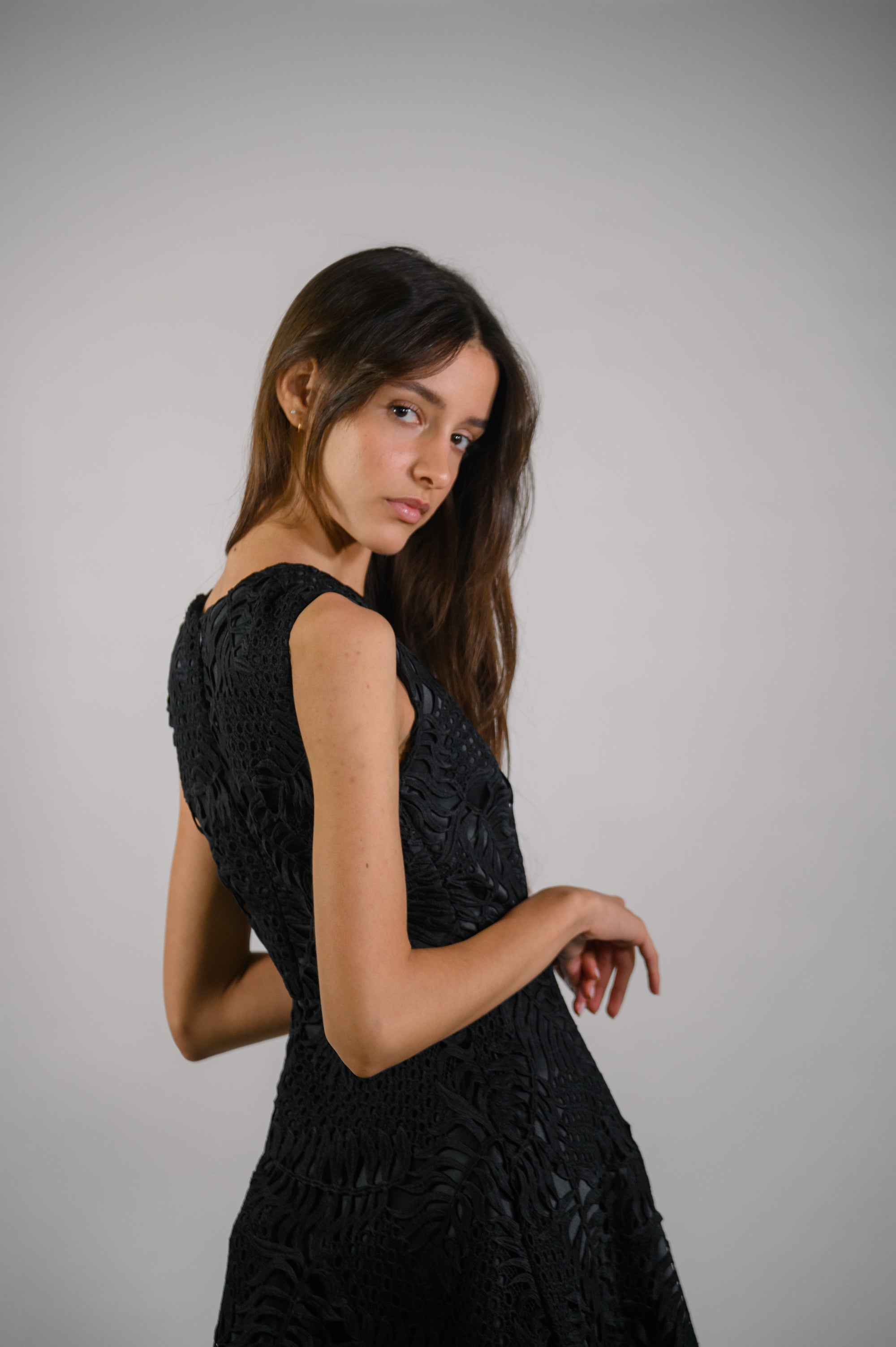 A-Line Black Guipure Lace Dress - Morena Couture A-Line Black Guipure Lace Dress - Morena Couture