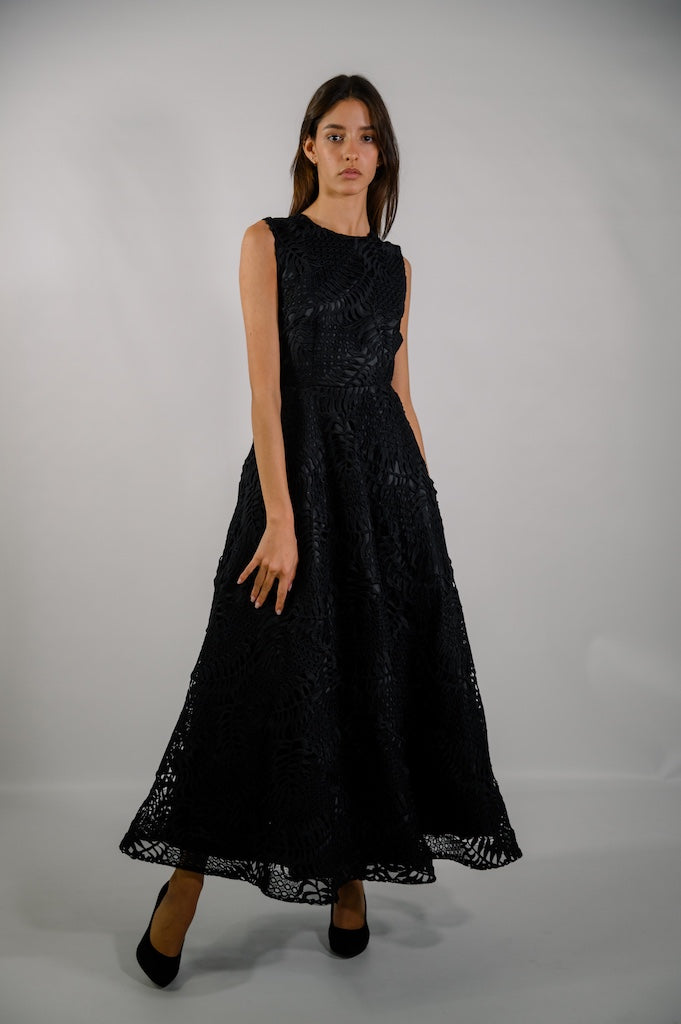 A-Line Black Guipure Lace Dress - Morena Couture A-Line Black Guipure Lace Dress - Morena Couture