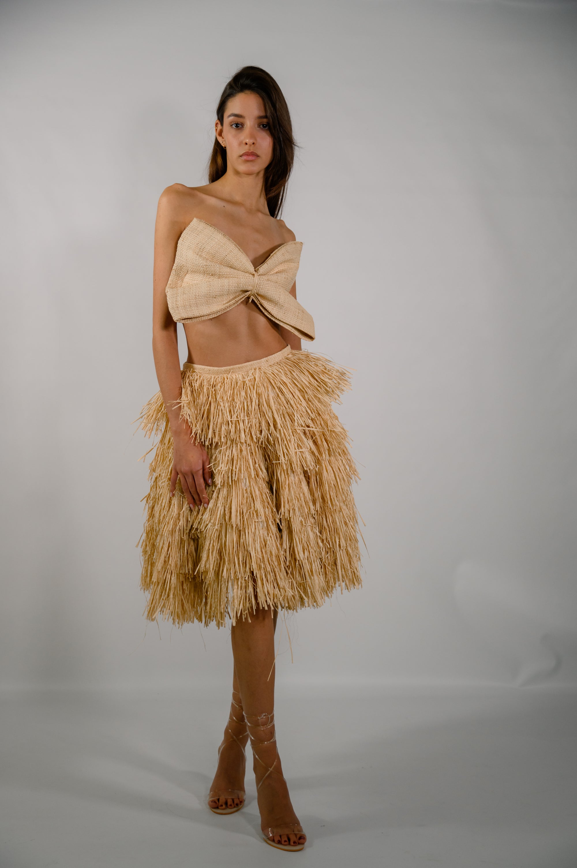 Raffia fringe skirt
