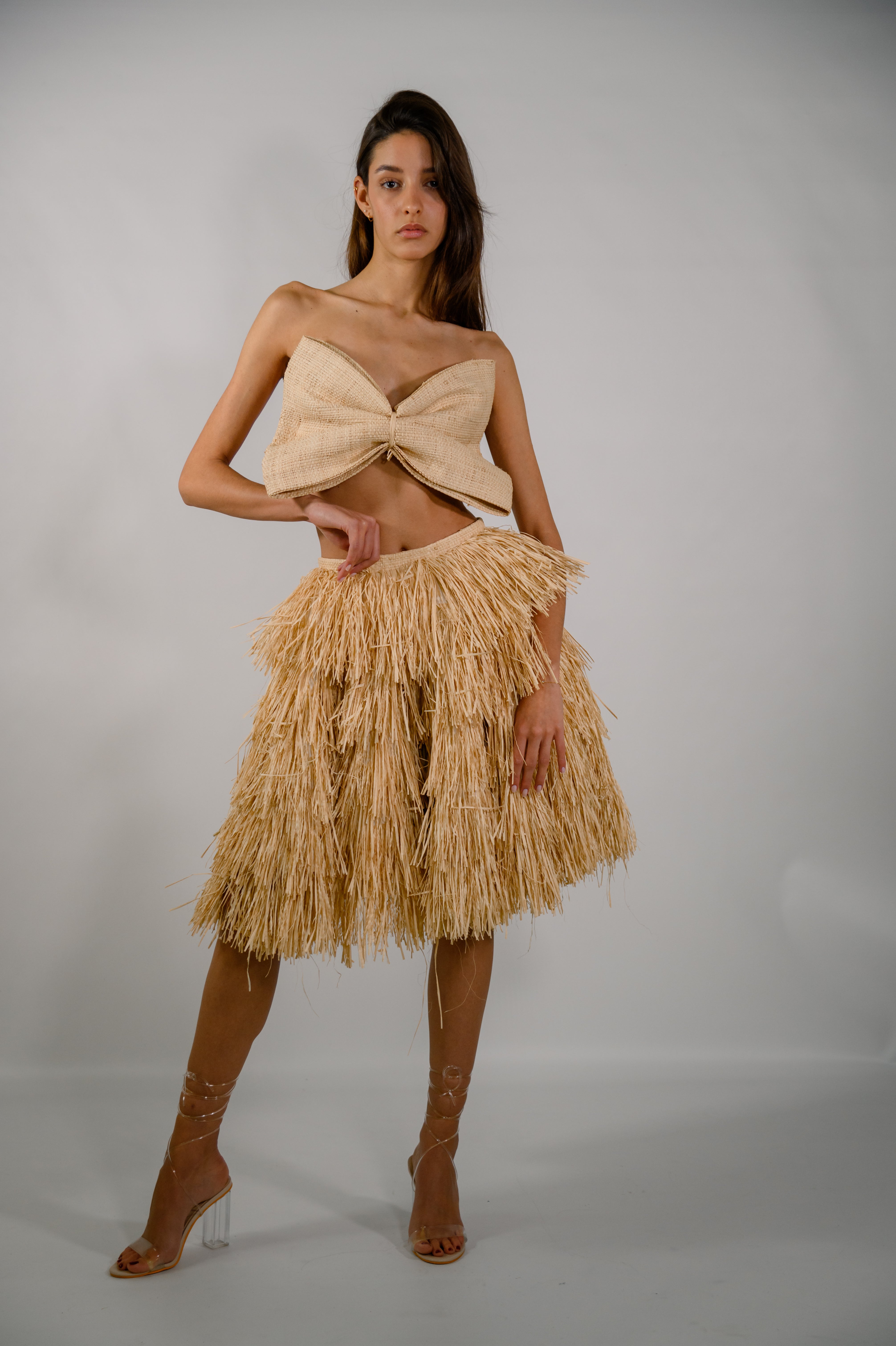 Raffia fringe skirt