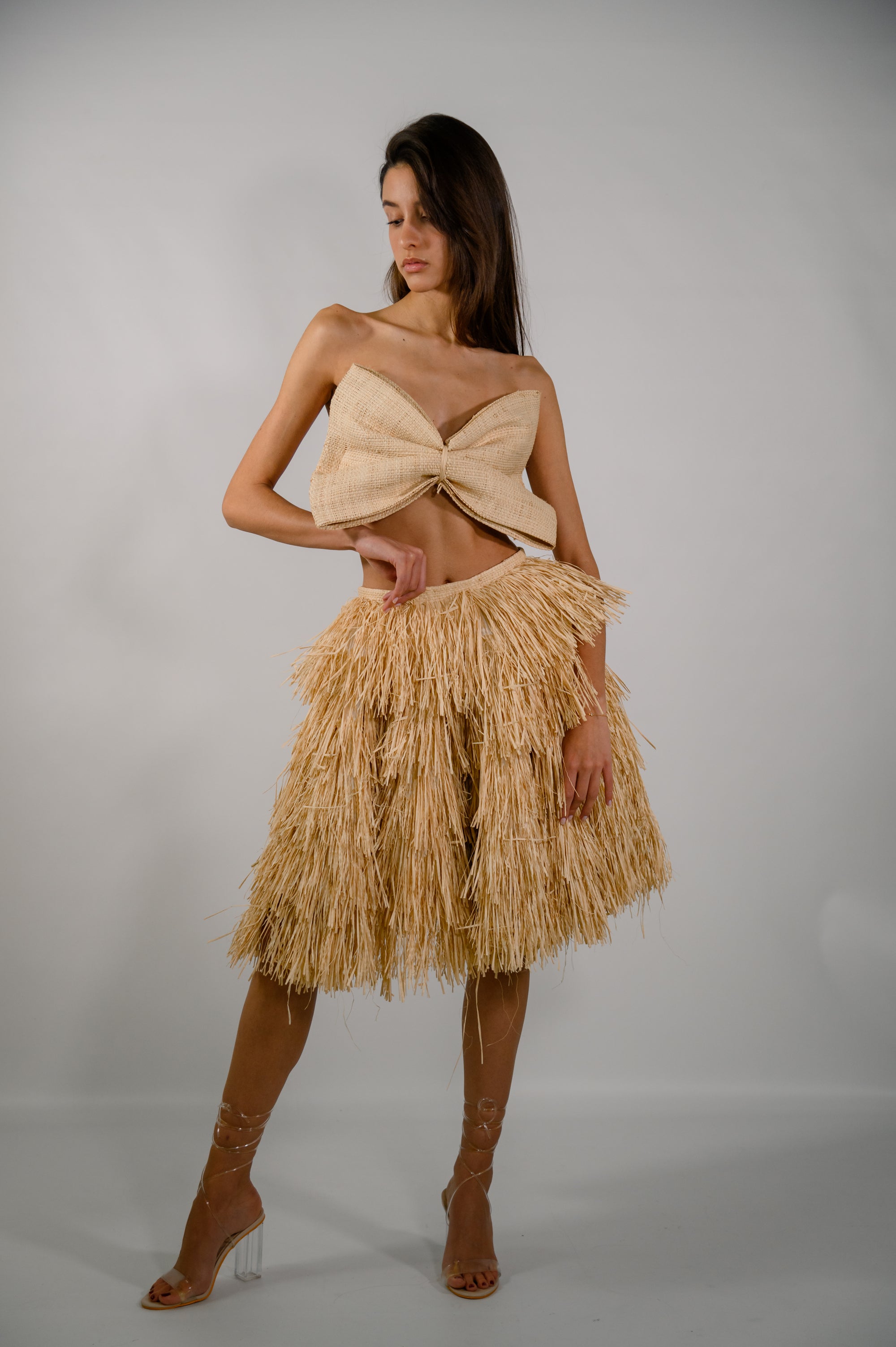 Raffia fringe skirt